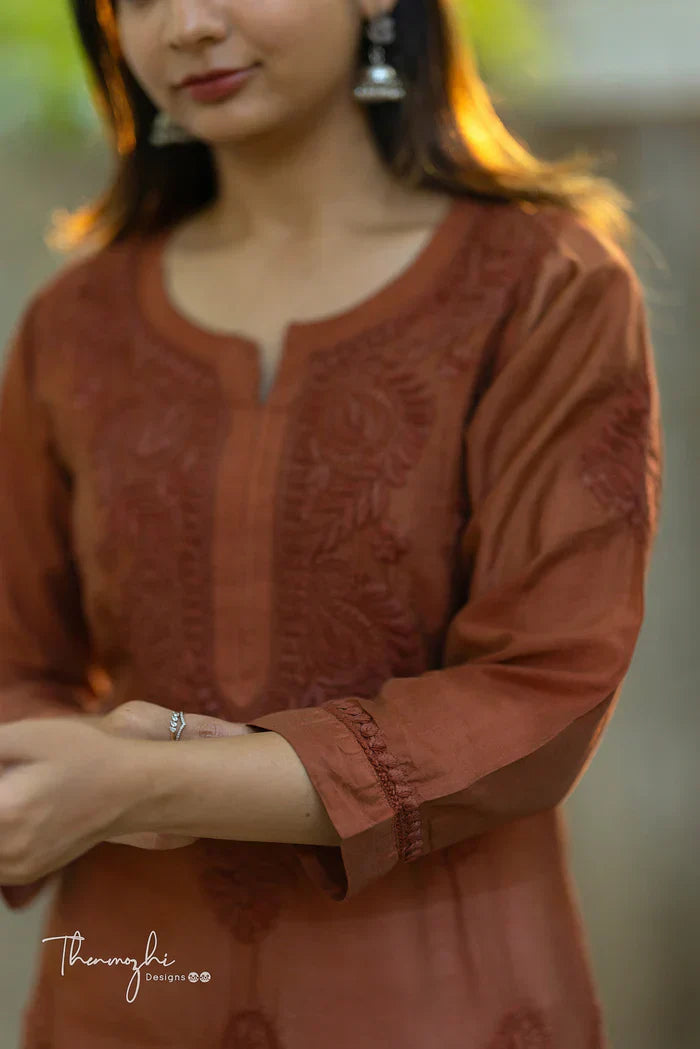 Brown Chikankari Chanderi Kurta Pent (Brown )