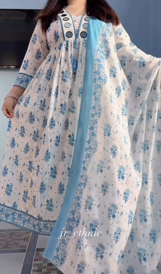 Sky Bloom Floral Anarkali Gown Set