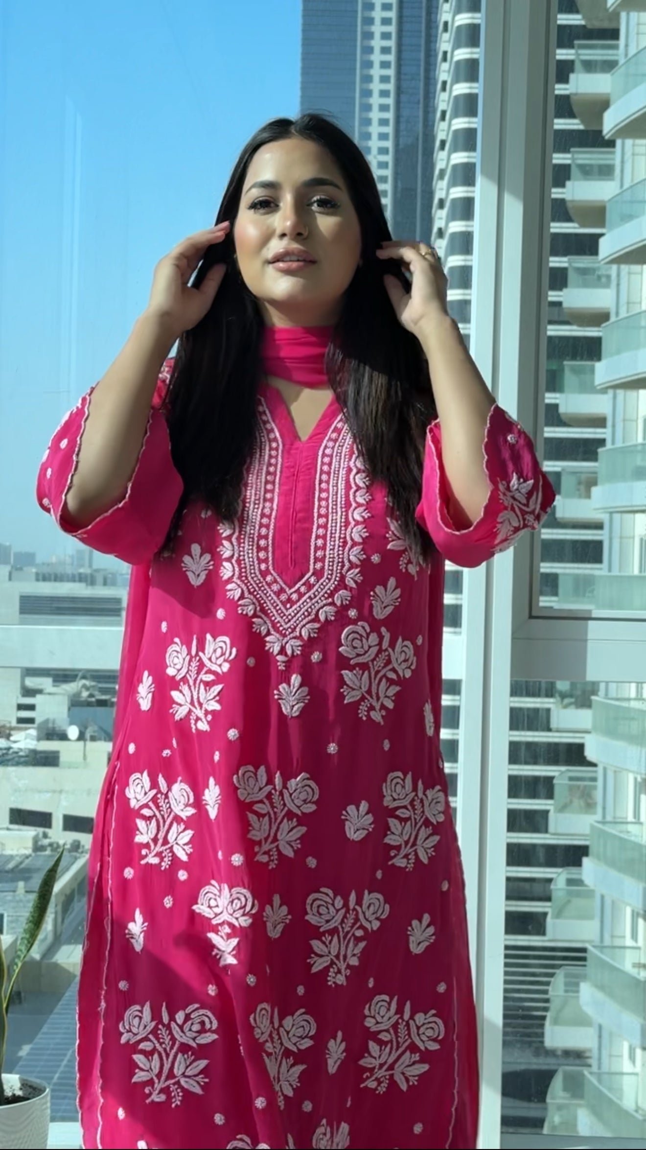 Rose Muslin Crepe sets (Rani Pink)