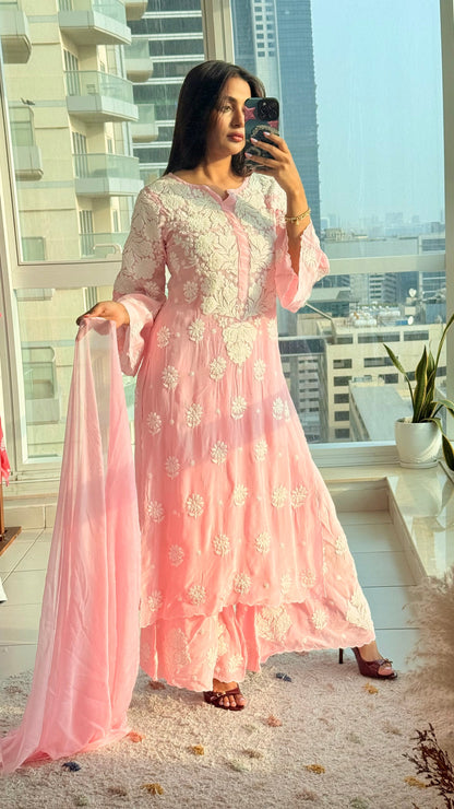 Pink Chikankari Muslin Cord Set (Pink)