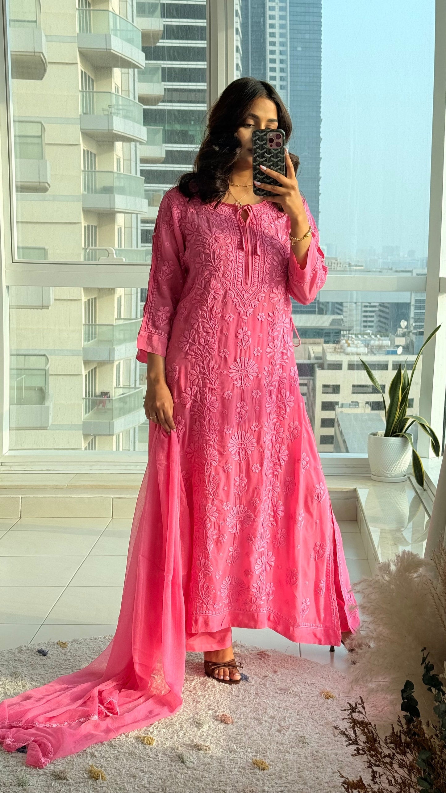 Pink Moti Sitara - Crepe Suit (Dark Pink)