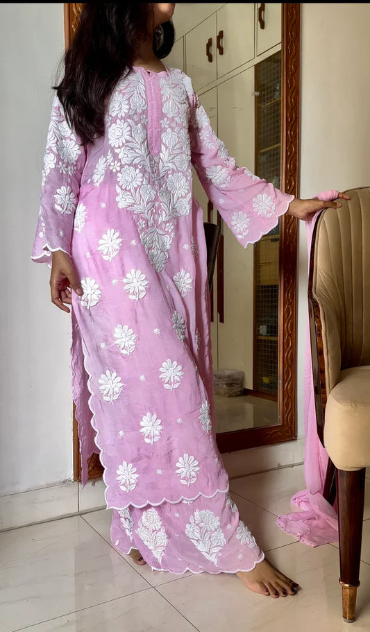 Alia Non transparent Chikankari Suit Set (Pink)