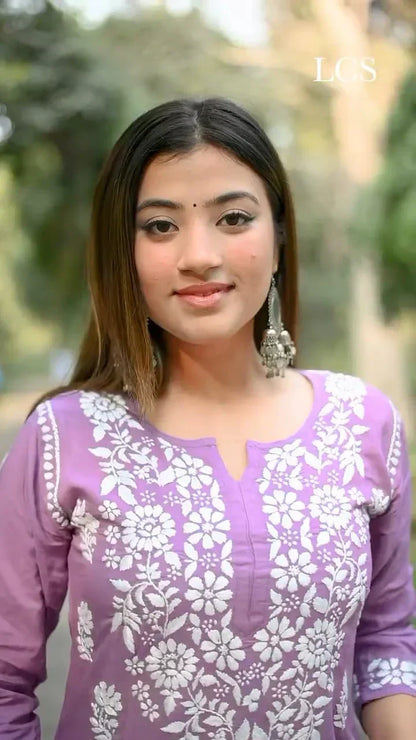 LUCKNOW CHIKANKARI EXCLUSIVE KURTI_PAIR PENT DESIGN (Purple)