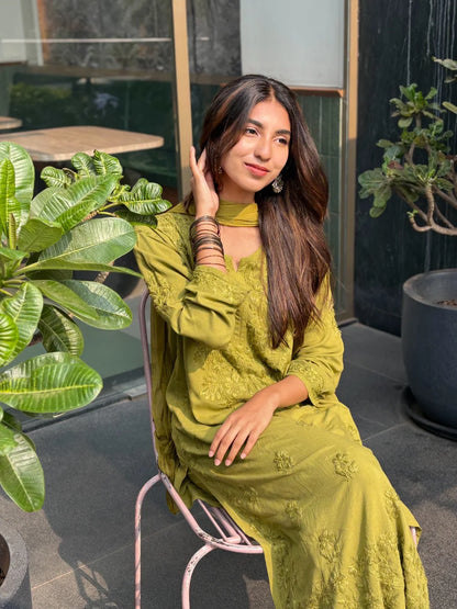 Olive Noor Chikankari Kurta Palazzo Set