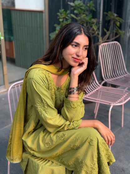 Olive Noor Chikankari Kurta Palazzo Set