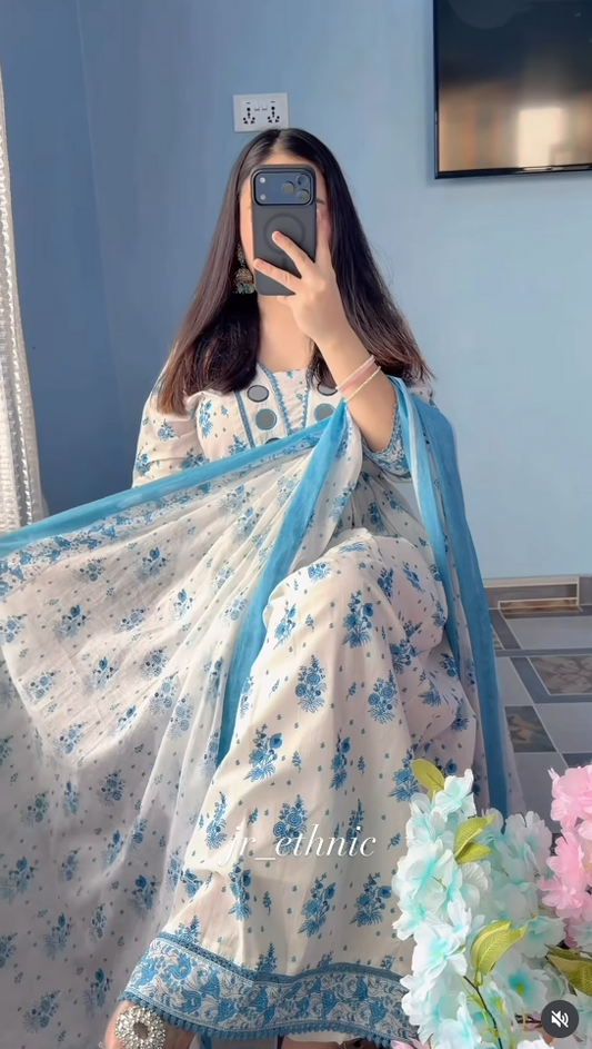 Sky Bloom Floral Anarkali Gown Set