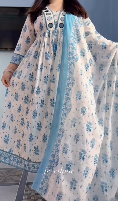 Sky Bloom Floral Anarkali Gown Set