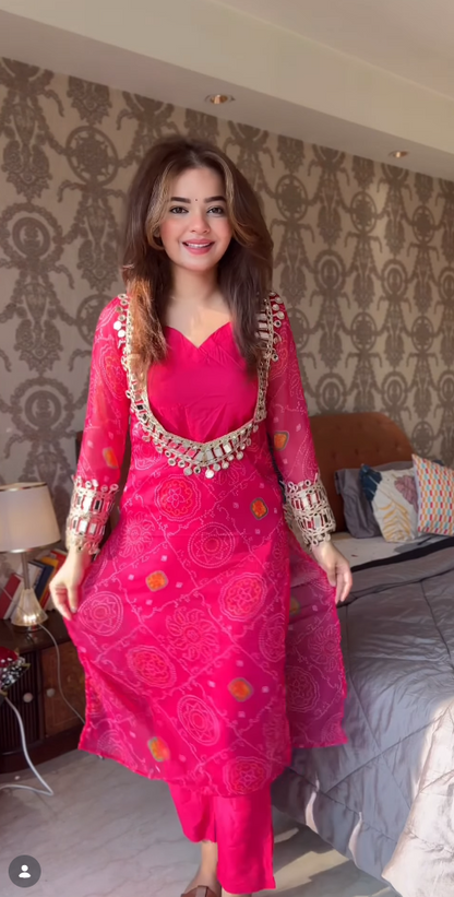 Rani Gulnaar Mirror Work 3 Piece Suit Set