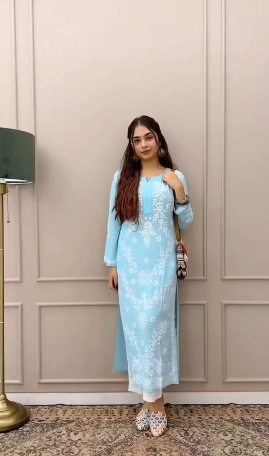 Sky Noor Embroidered Straight Kurta Set