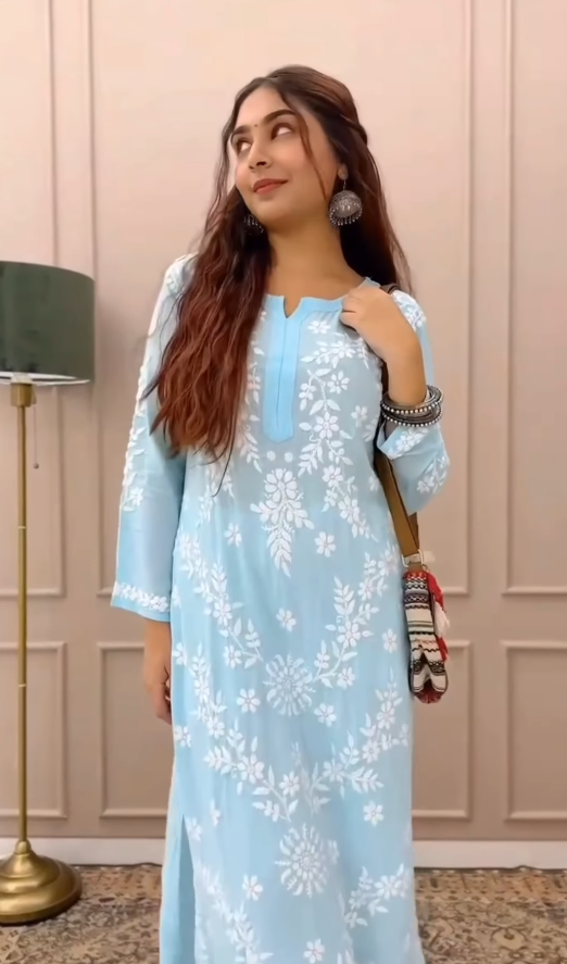 Sky Noor Embroidered Straight Kurta Set