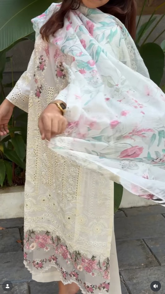 Ivory Blossom Floral Embroidered Suit Set