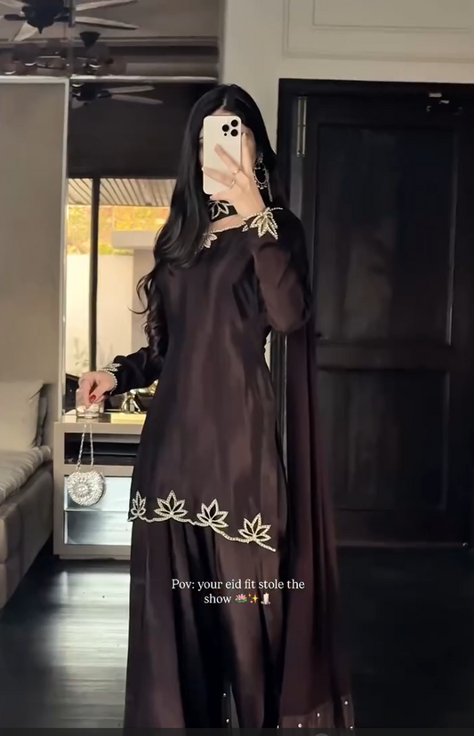 Coffee Brown Embroidered Kurta Palazzo Set with Dupatta