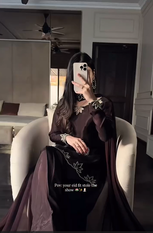 Coffee Brown Embroidered Kurta Palazzo Set with Dupatta