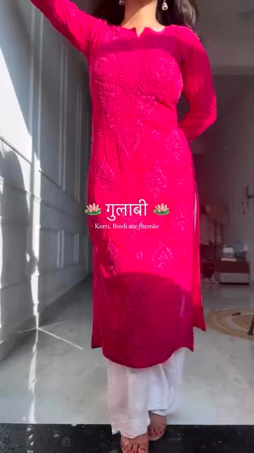 Viscose Georgette Straight Kurta Set with 3D work✨