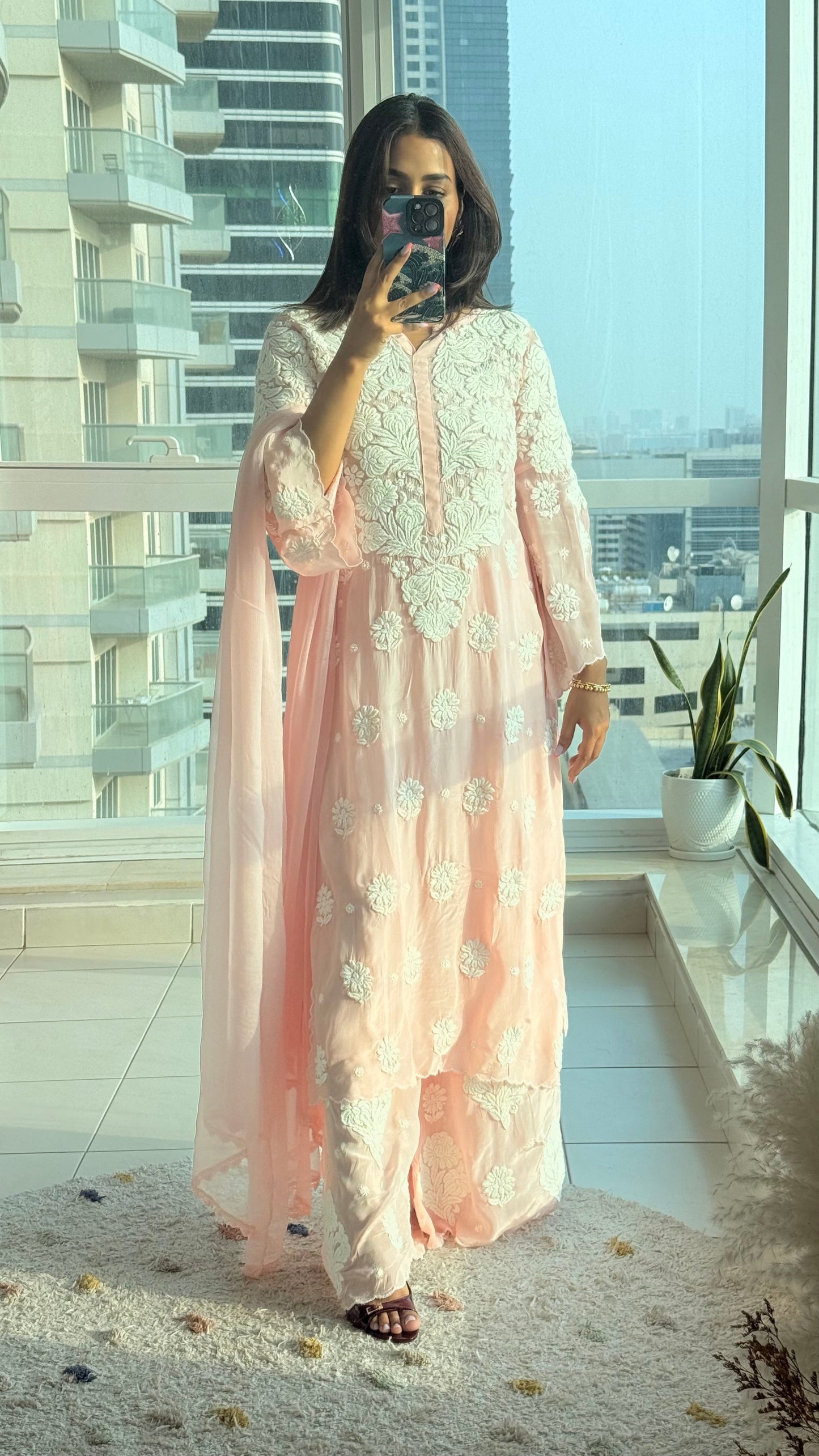 Pink Chikankari Muslin Cord Set (Pink)