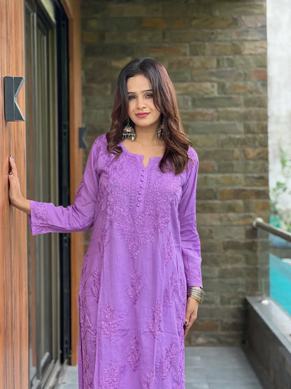 Lucknow Chikankari Handwork Embroidered Kurta Plazzo (Purple)
