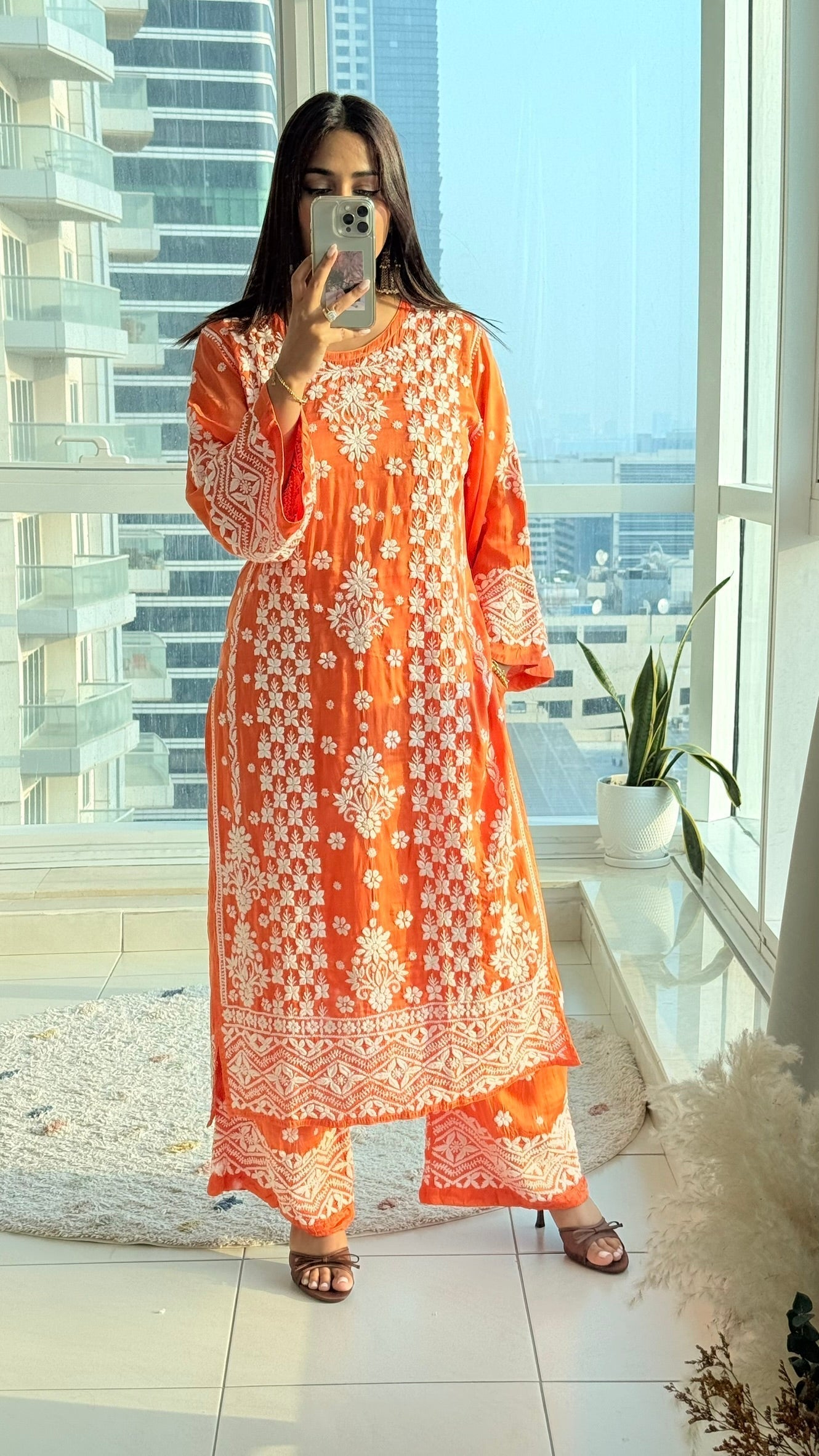 Muslin Modal Satin Cord Set (Orange)